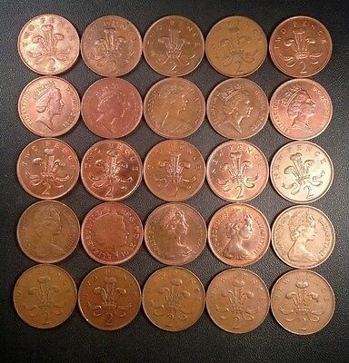 Old Great Britain Coin Lot - 25 Two Pence! Unsearched - Free Shipping