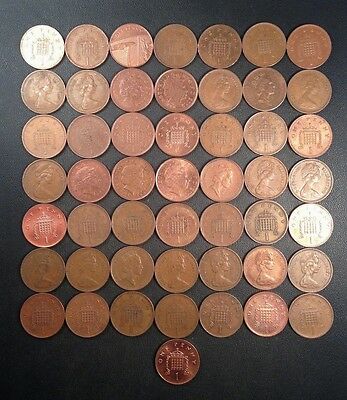 Old Great Britain Coin Lot - 50 One Pence! Unsearched - Free Shipping