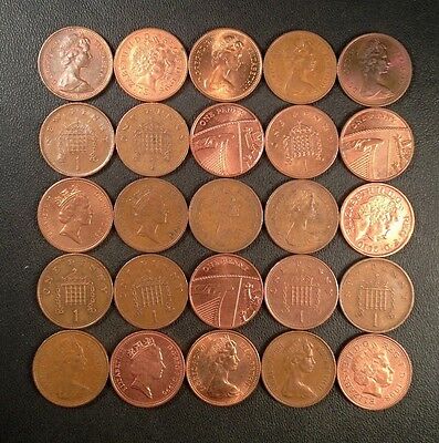 Old Great Britain Coin Lot - 25 One Pence! Unsearched - Free Shipping
