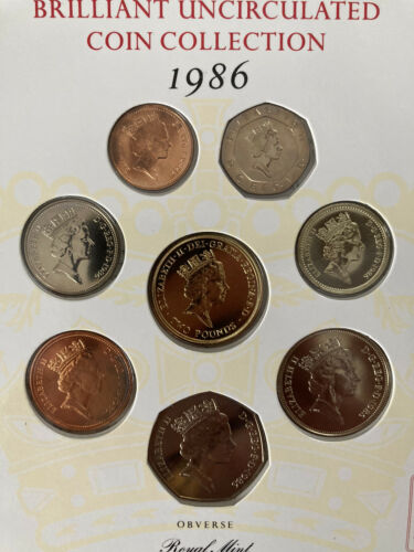 1986 United Kingdom Brilliant Uncirculated Coin Collection 8 Coin Set